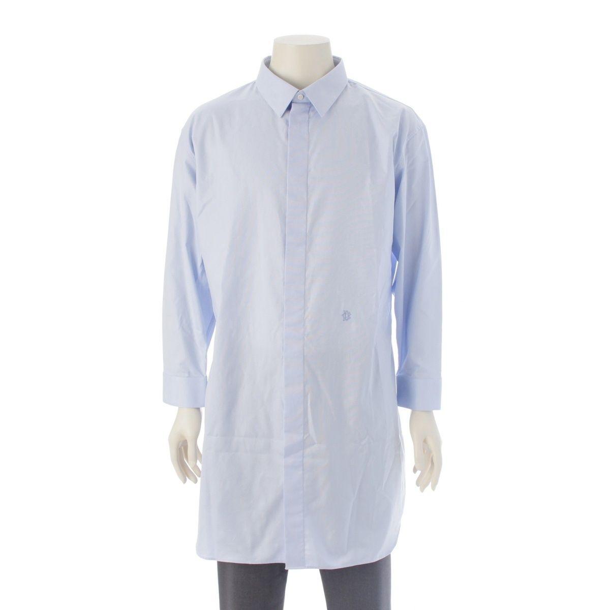 クリスチャンディオール コットン CDロゴ刺繍 ロング 長袖シャツ トップス ブルー 46
