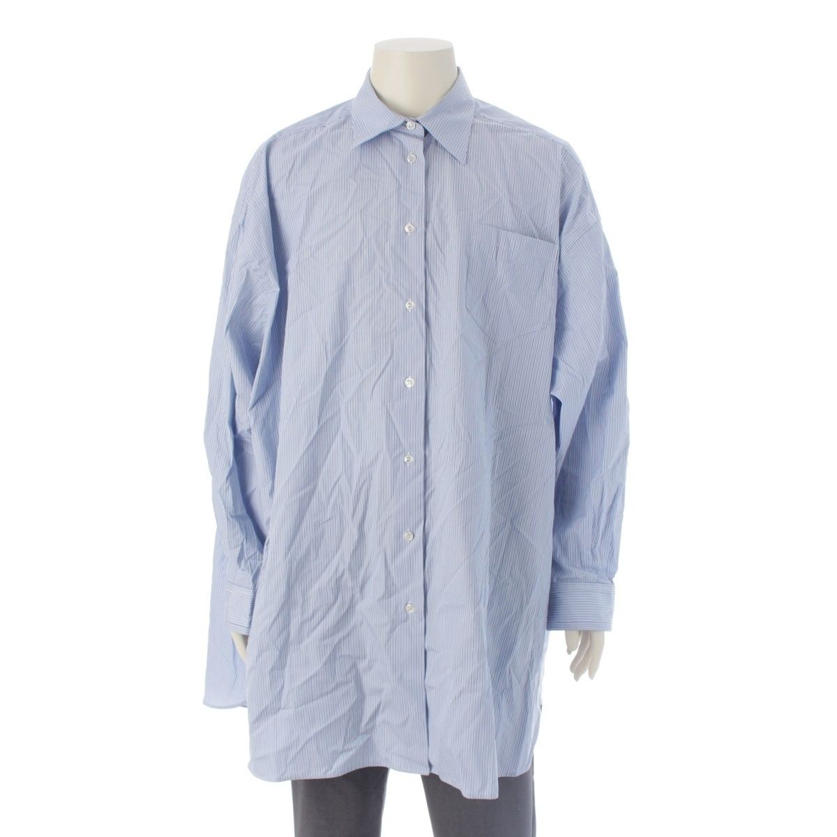 メゾンマルジェラ コットン ストライプ オーバーサイズ 長袖シャツ ブルー XS
