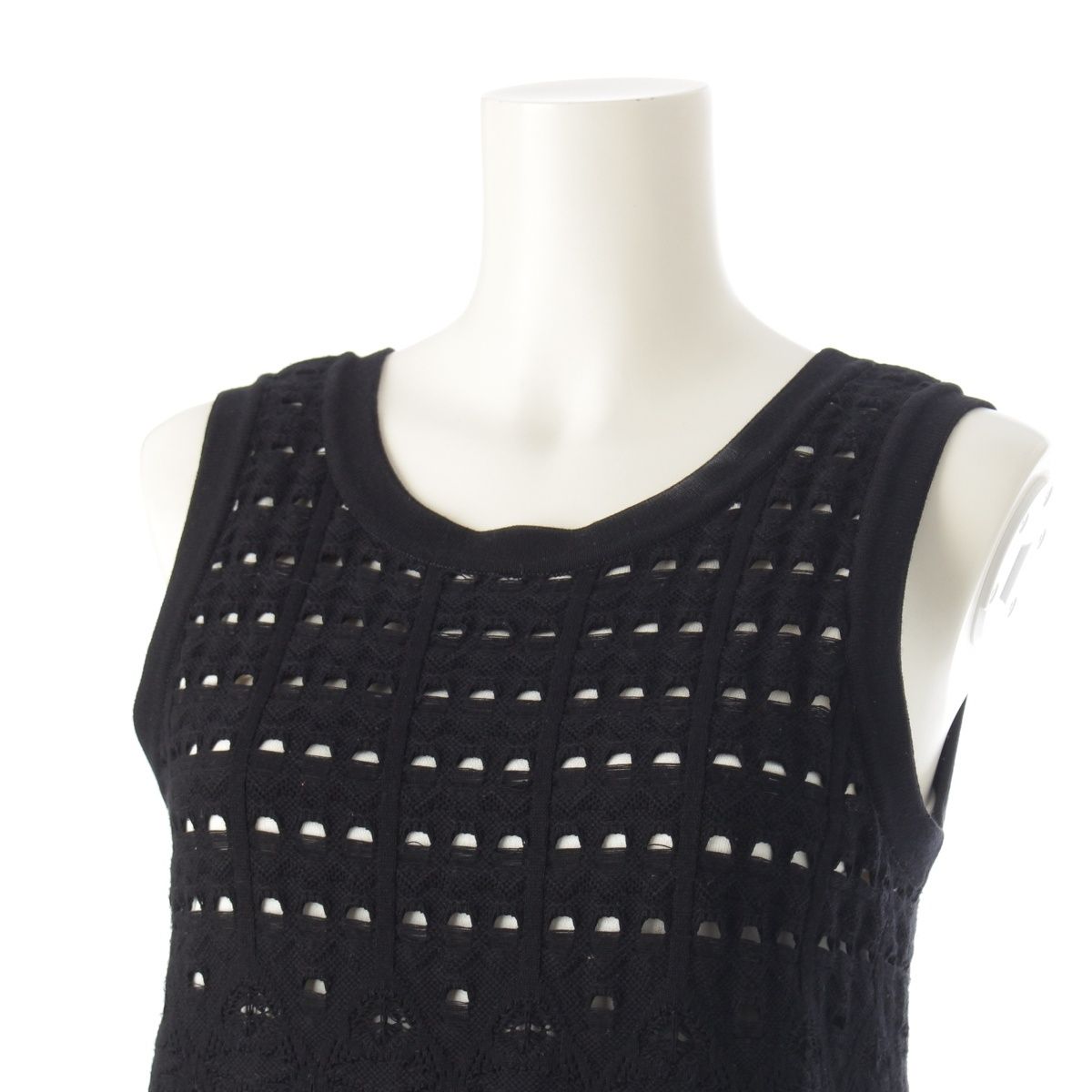 シャネル パンチング ノースリーブ ニット ワンピース P43418 ブラック