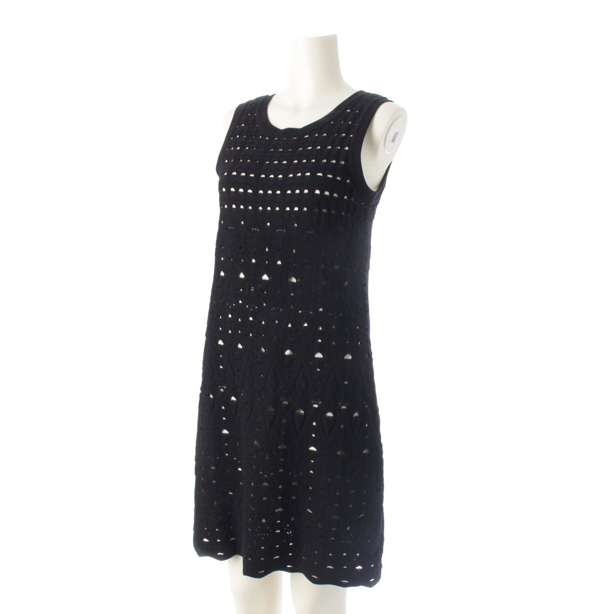 シャネル パンチング ノースリーブ ニット ワンピース P43418 ブラック