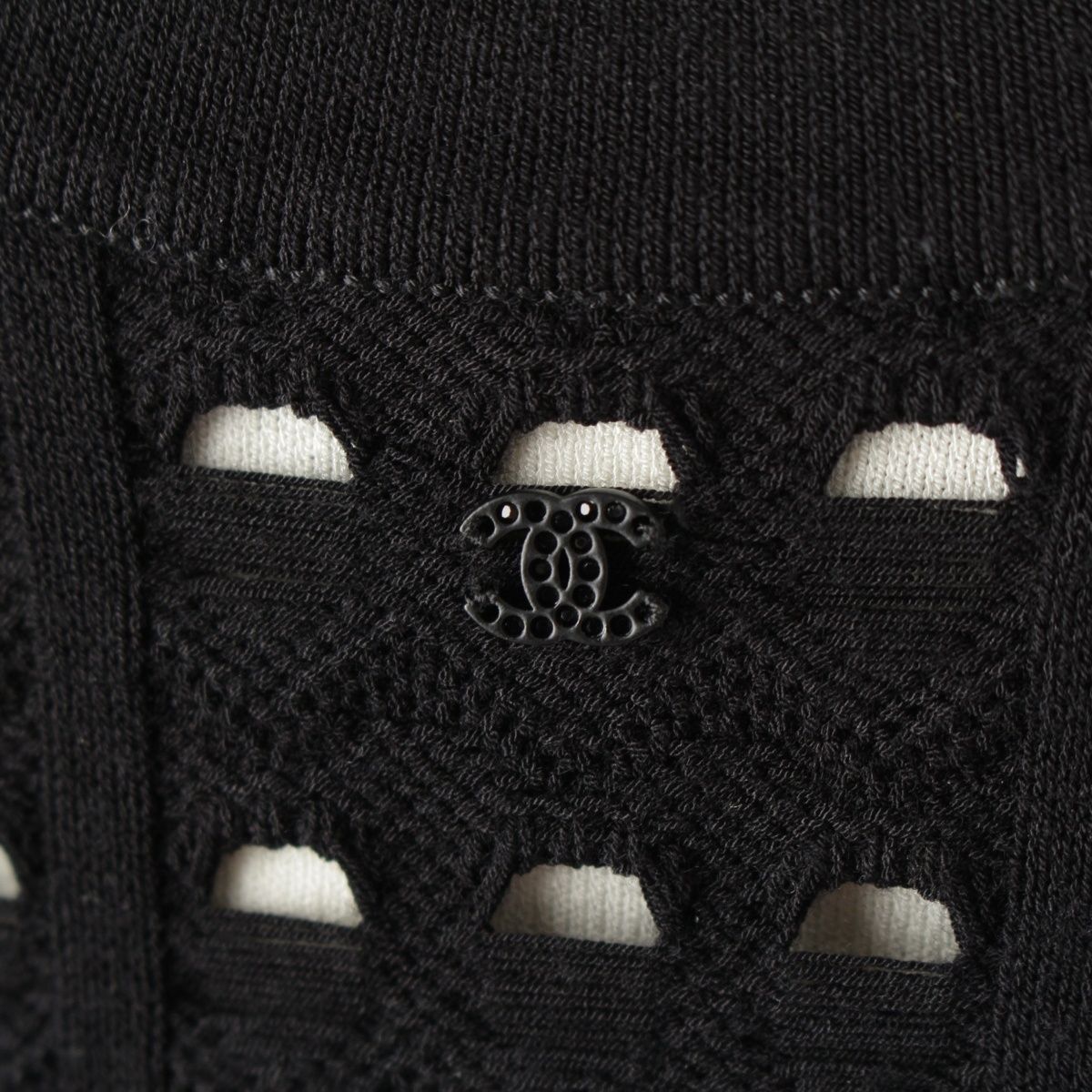 シャネル パンチング ノースリーブ ニット ワンピース P43418 ブラック