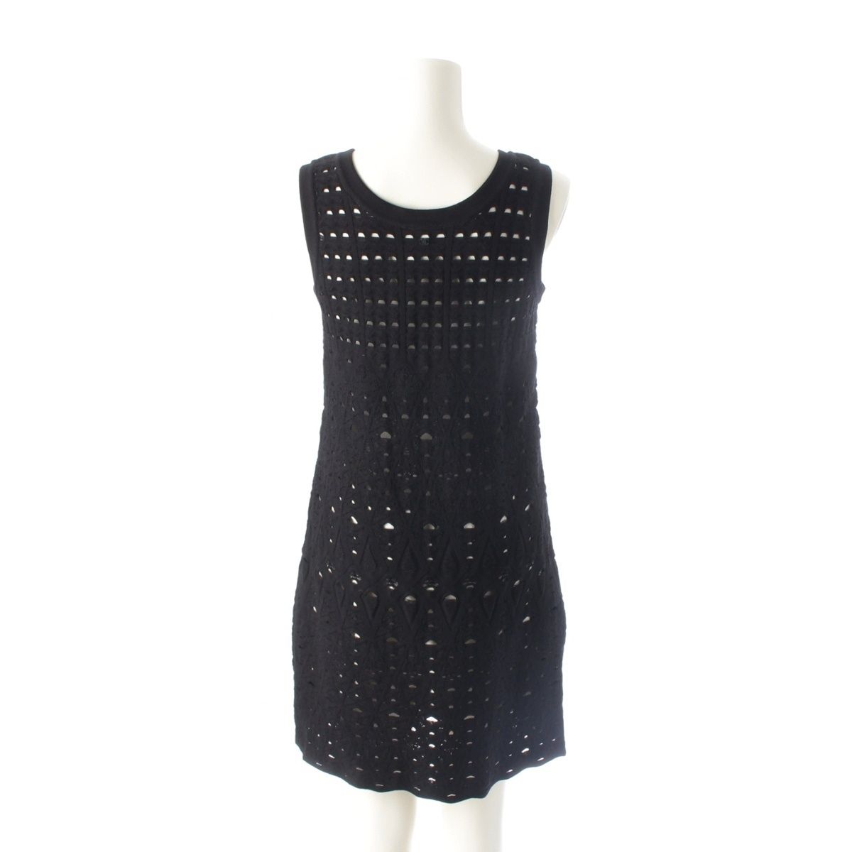 シャネル パンチング ノースリーブ ニット ワンピース P43418 ブラック