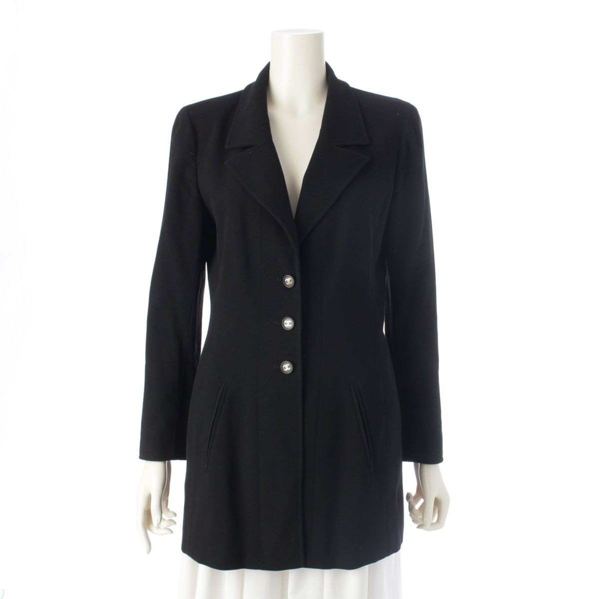 シャネル 97 P ウール ココマーク 3 B ロング テーラードジャケット アウター 07232 ブラック 38