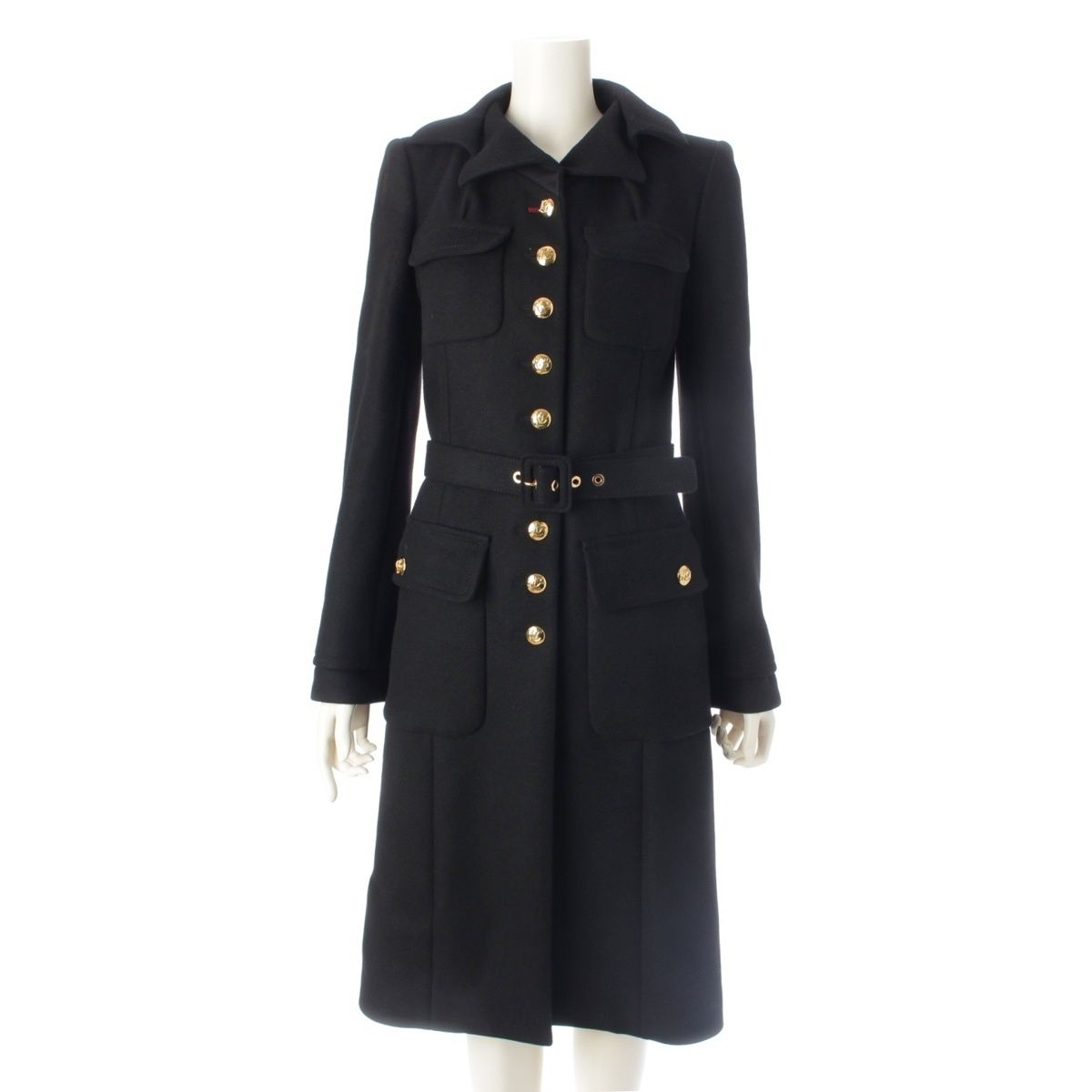 ルイヴィトン 2006 カシミヤ シルク LVボタン ベルト付き コート ブラック 36