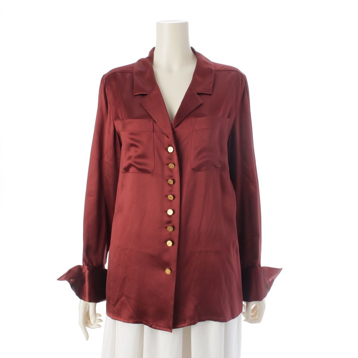 シャネル シルク ヴィンテージ ココマーク 長袖シャツ ジャケット P 02228 ボルドー 36