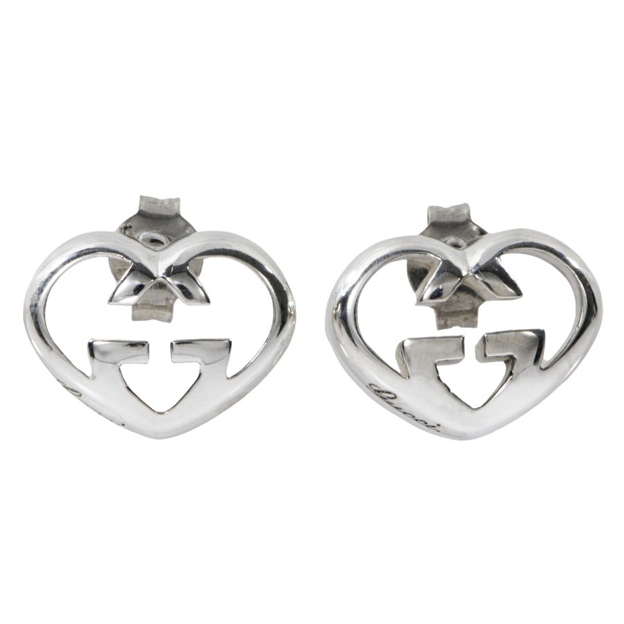 GUCCI グッチ インターロッキングG ハート ピアス イヤリング シルバー