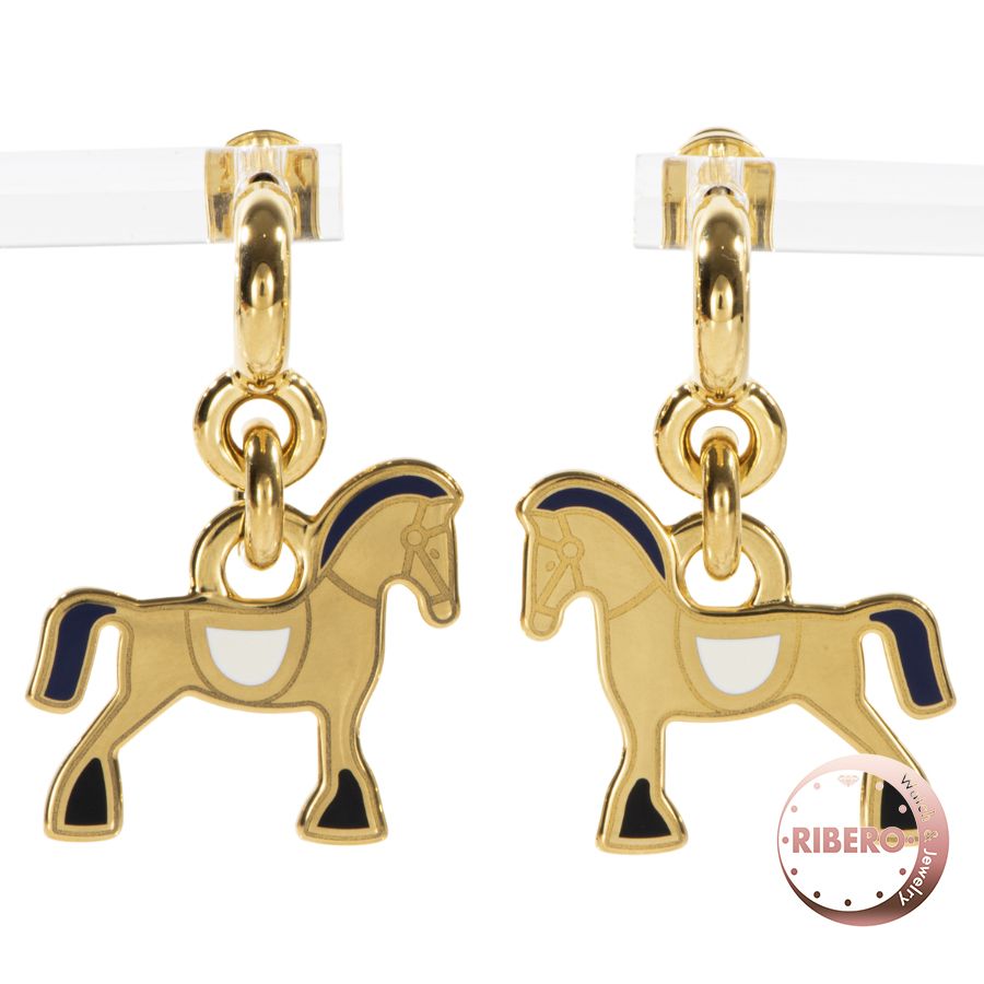 HERMES エルメス シュヴァル グランド ード ピアス 馬 ゴールド ブラック