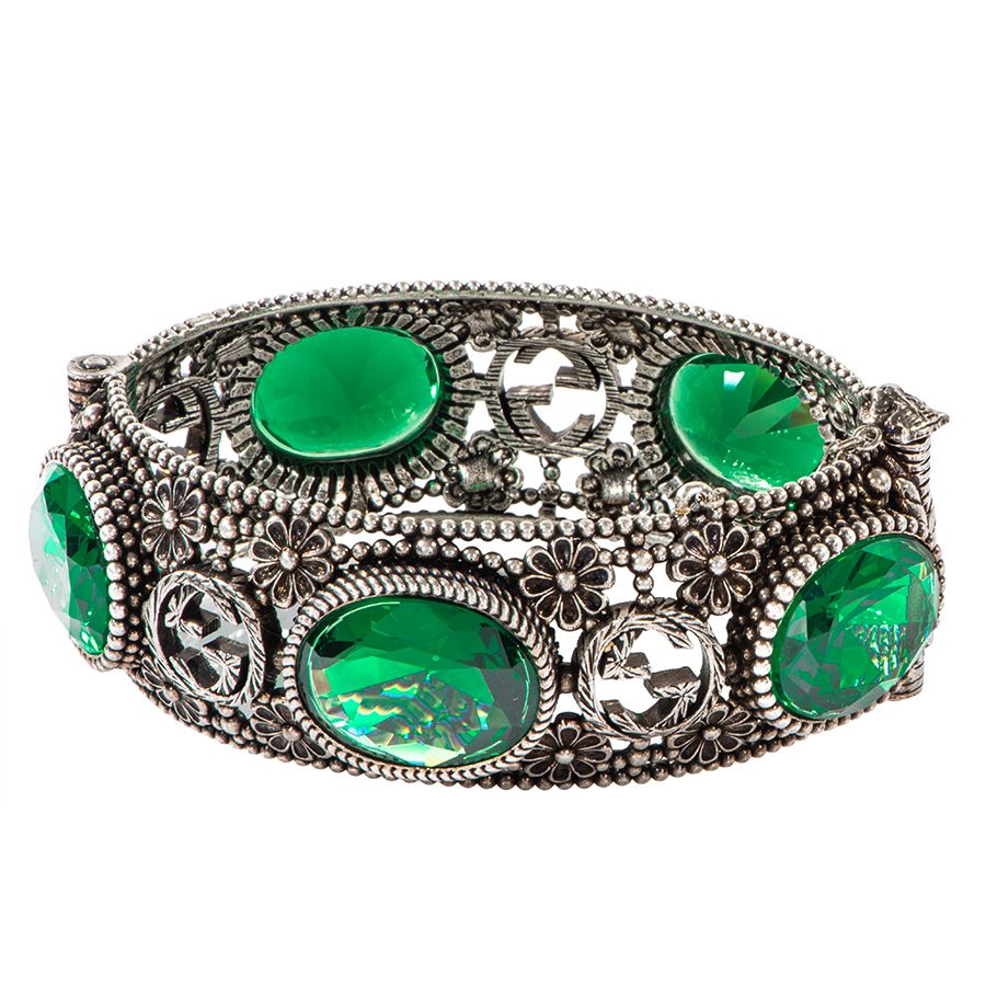 GUCCI ブレスレット　バングル　Gロゴ　緑　グリーン　レザー　シルバー GUCCI ブレスレットバングルGロゴ緑グリーンレザーシルバー