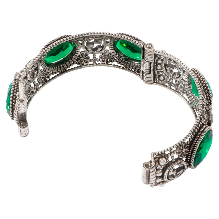 GUCCI シルバー グリーン バングル GUCCI グッチ インターロッキングG フラワー ブレスレット バングル