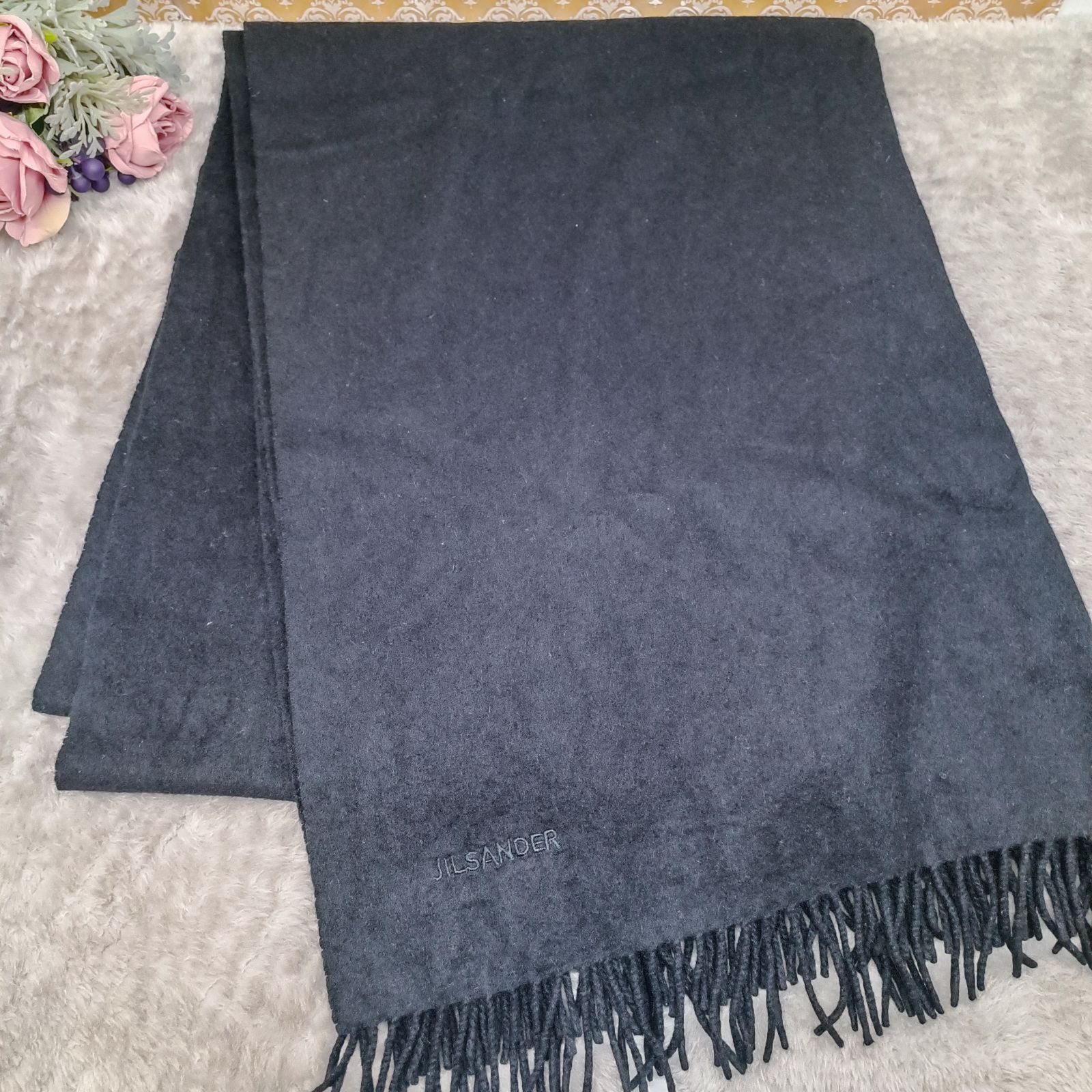ジルサンダー カシミヤストール カシミヤ ストール 大判 ブラック マフラー ショール ブランケット イタリア製 匿名配送 いたします 107