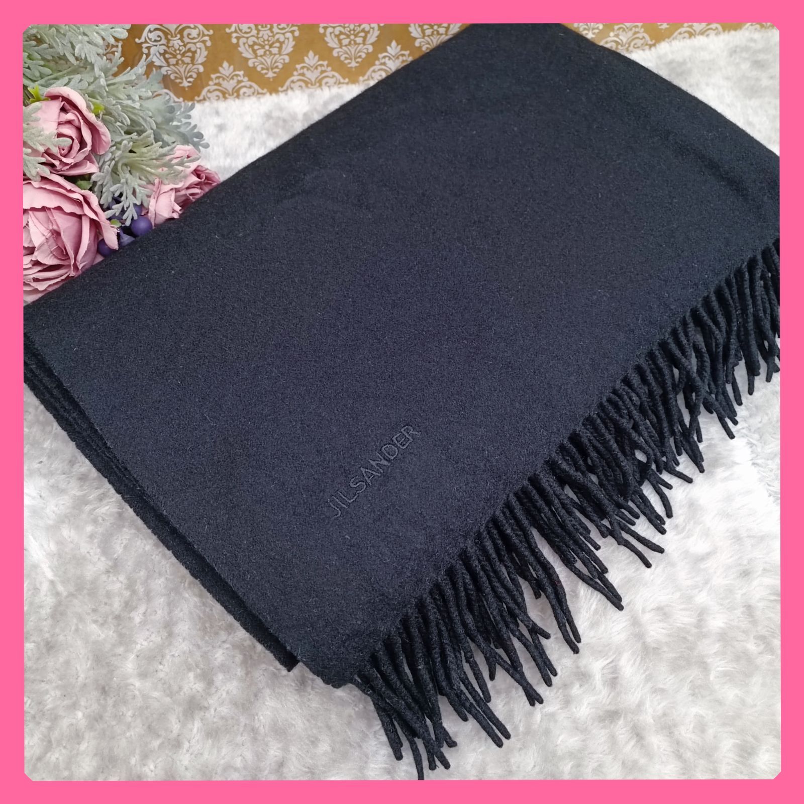 ジルサンダー カシミヤストール カシミヤ ストール 大判 ブラック マフラー ショール ブランケット イタリア製 匿名配送 いたします 107