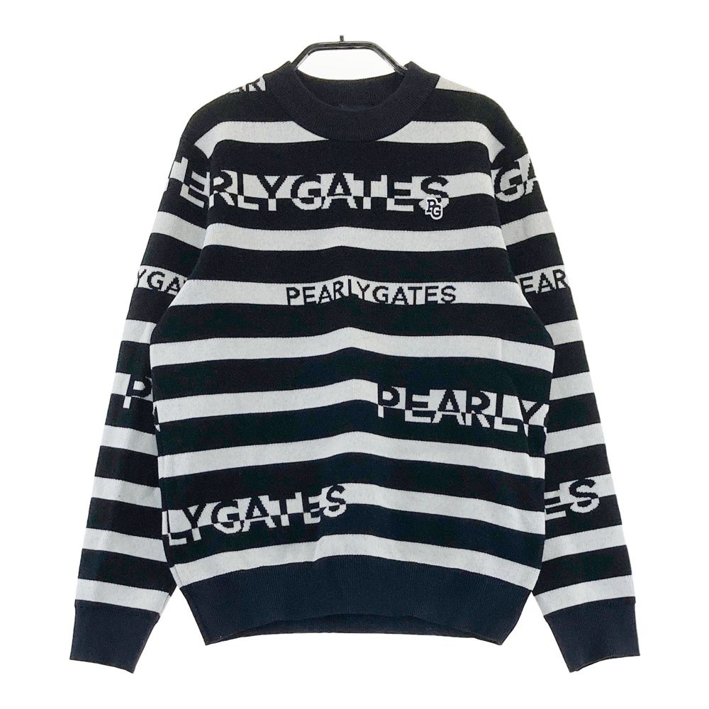 サイズ 0 PEARLY GATES パーリーゲイツ 2025年 ニットセーター ロゴ ボーダー柄 ブラック系 ゴルフウェア レディース ストスト