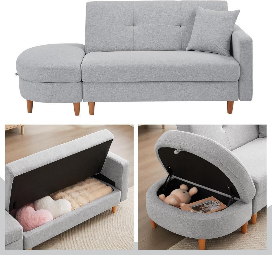 ソファ ソファーベッド 2人掛け オットマン付き ベージュ1468 1469