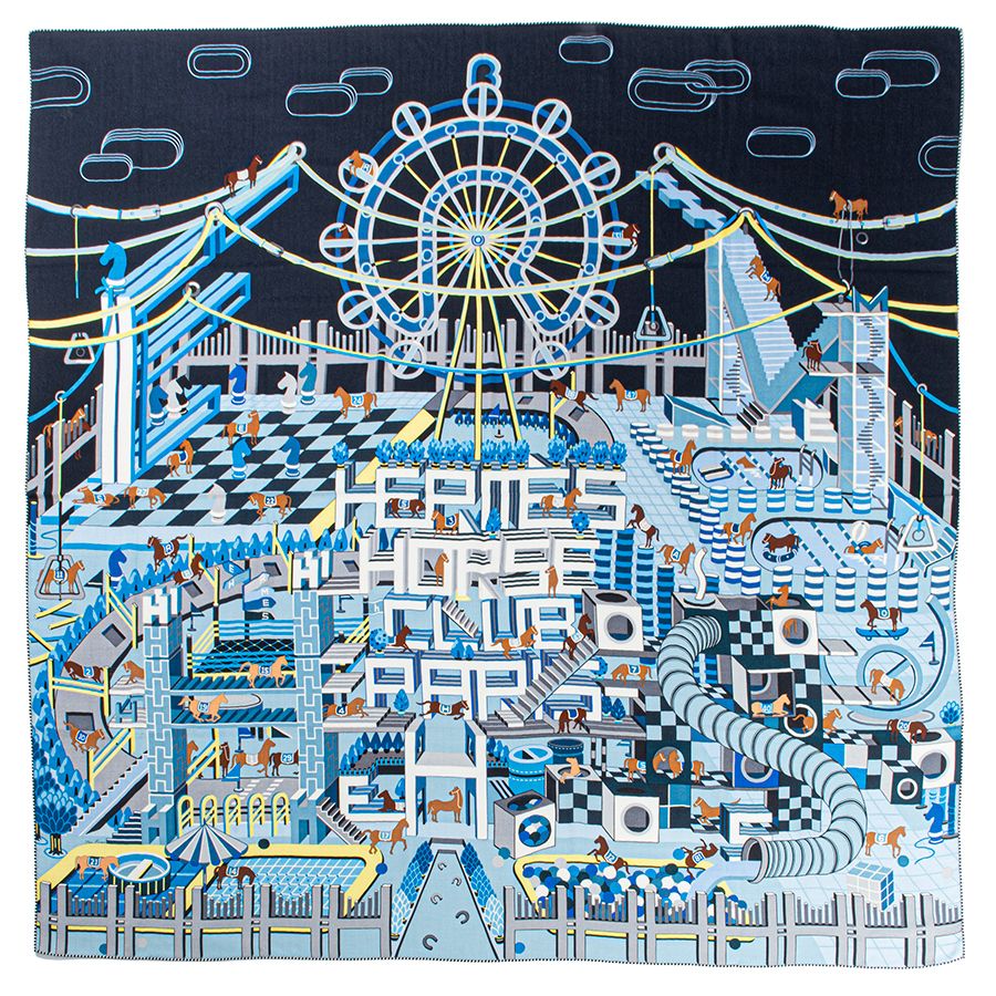 HERMES エルメス Horse Club ホースクラブ 243916 S 01 スカーフ カレ140 カレジェアン カシシル ショール ストール2025 SS ネイビー ブルー