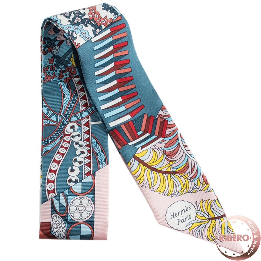 HERMES エルメス De l Ombrelle aux Duels Vieux 杖傘と決闘 063464 S 01 ツイリー スカーフ ブルー ピンク