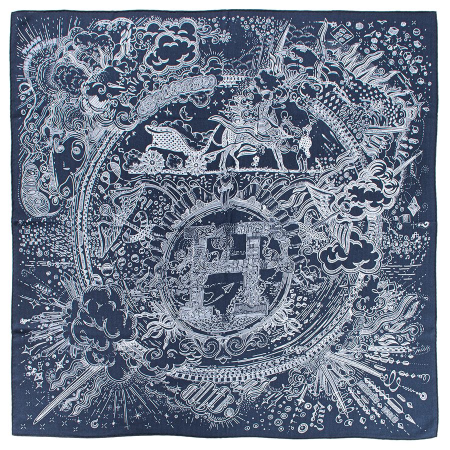 HERMES エルメス カレ100 Please H The Line プリーズ ホールド ザ ライン 104187 T 12 スカーフ 2025 SS ネイビー ホワイト