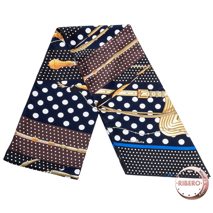 HERMES エルメス マキシツイリー Clic Clac a Pois クリック クラック ドット 092676 S 15 ツイリー ネイビー ブラウン