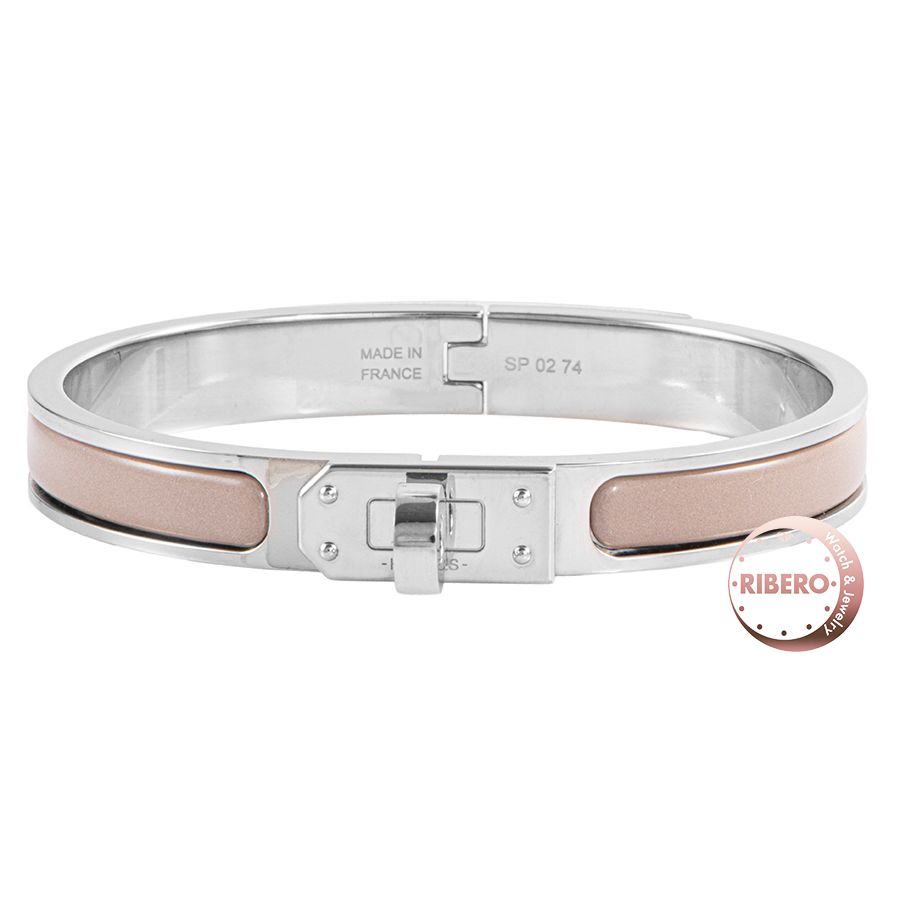 HERMES エルメス エナメル ブレスレット ミニ クリック ケリー バングル ベージュ シルバー