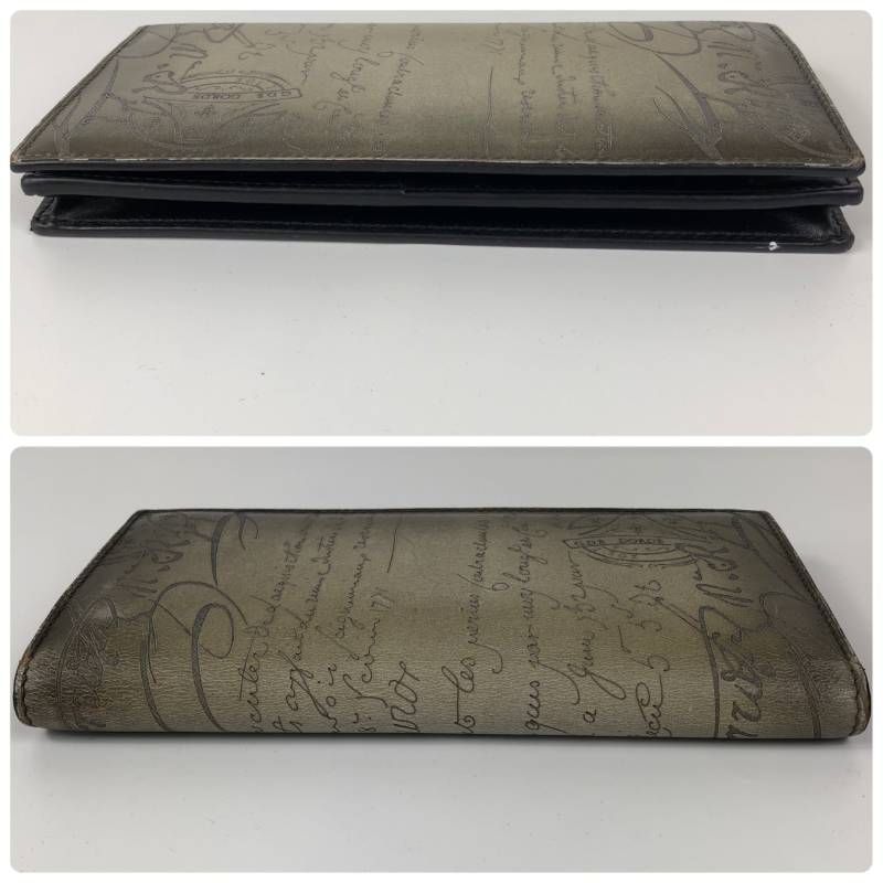 美品 ベルルッティ カリグラフィー ロングウォレット 二つ折り カーキ