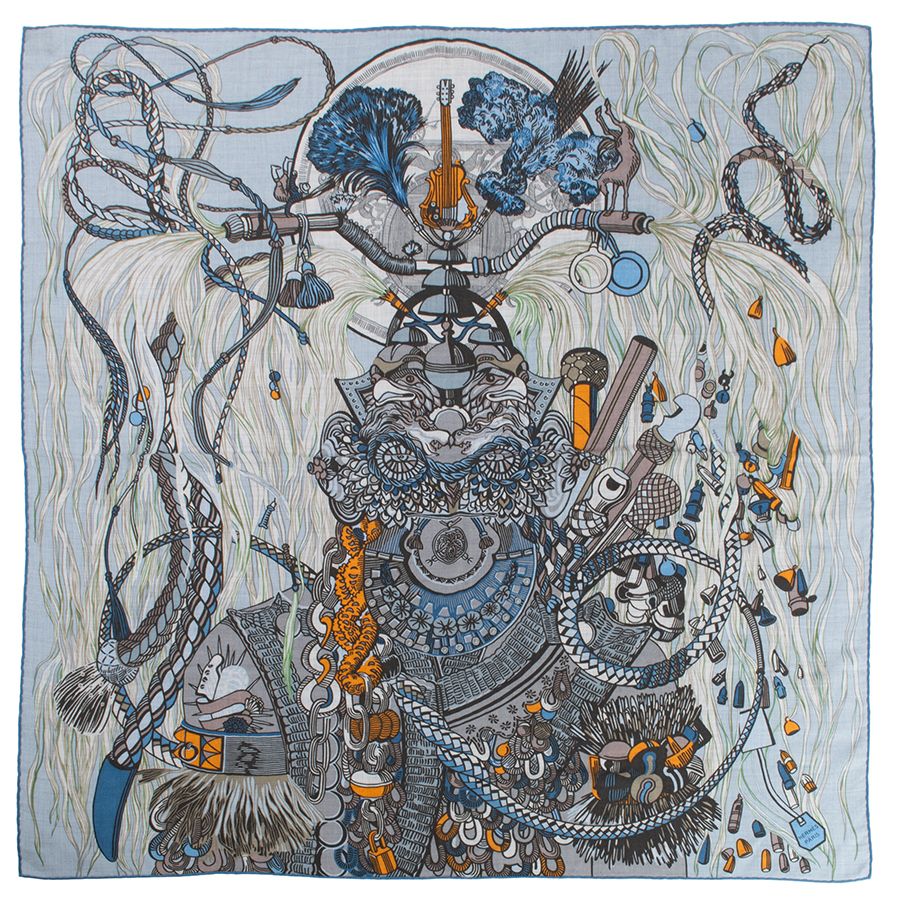 HERMES エルメス カレ 100 Wild Rhythm ワイルド リズム 104000 T 05 スカーフ 2025 AW ブルー グレー