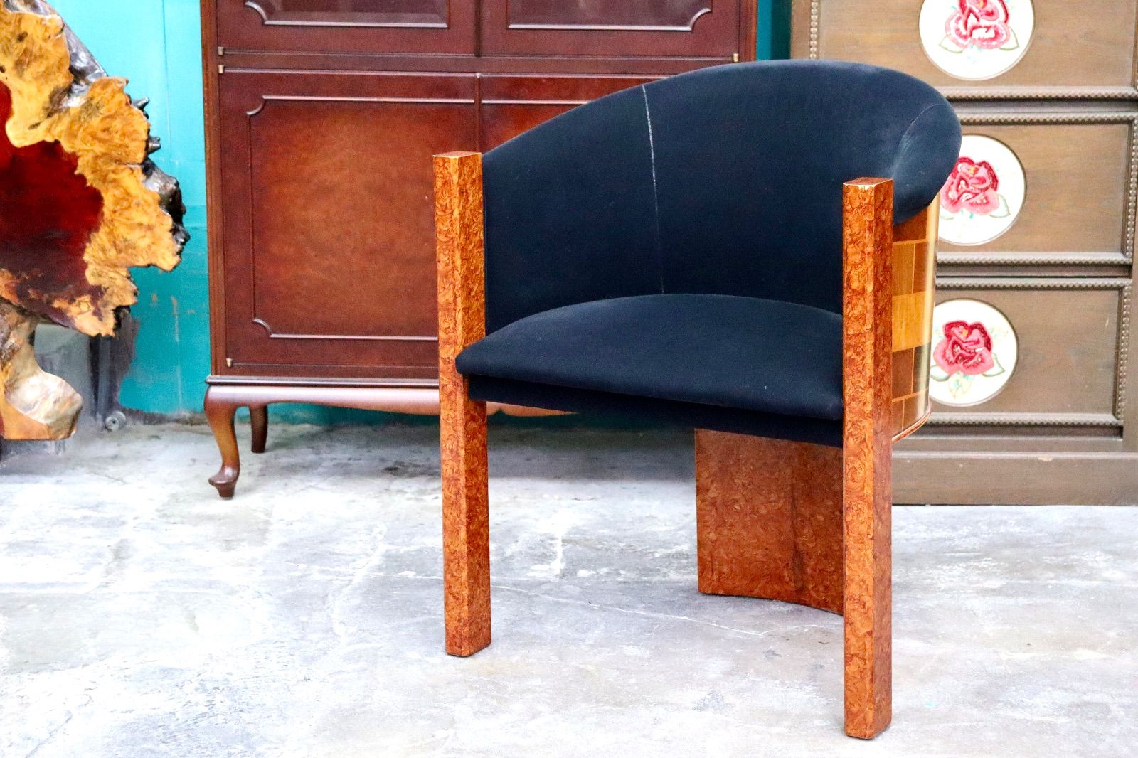 ◯ベンフェラーラコレクション 椅子 アームチェア ファブリック Pepe Benlliure ペペ ベンリウレ 象嵌細工 レッドウッド