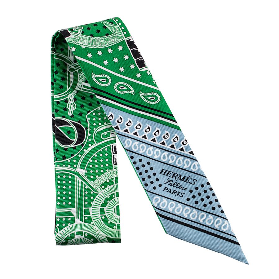 HERMES エルメス Eperon d Or Bandana エプロン ドール バンダナ 062978 S 07 ツイリー スカーフ 2025 SS グリーン ブルー