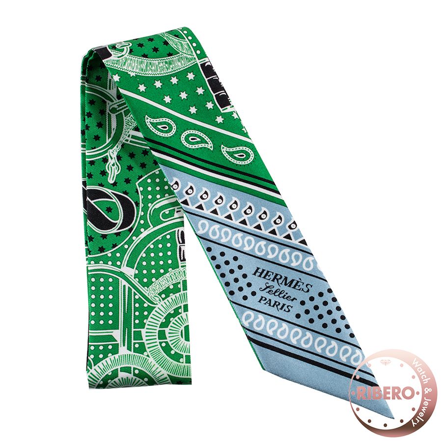 HERMES エルメス Eperon d Or Bandana エプロン ドール バンダナ 062978 S 07 ツイリー スカーフ 2025 SS グリーン ブルー