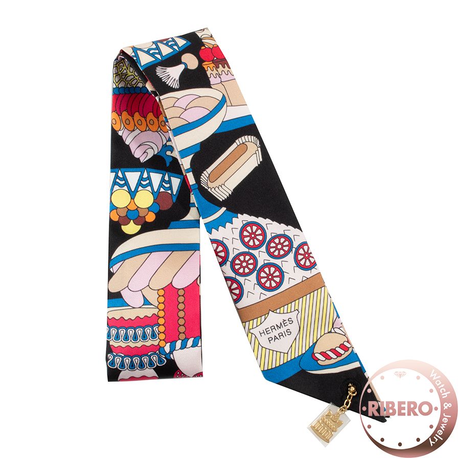 HERMES エルメス La Patisserie Francaise charm Twilly ツイリーチャーム パティスリー フランセーズ 85336 S 02 ツイリー スカーフ 2025 AW ブラック マルチカラー
