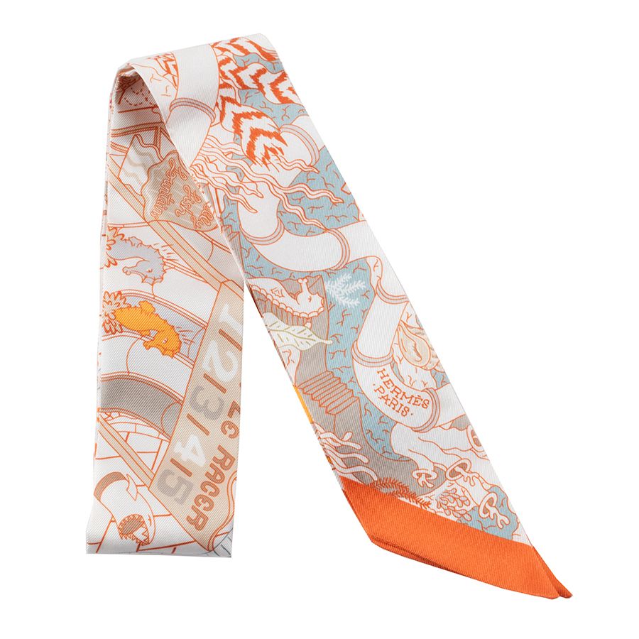 HERMES エルメス Splash Park スプラッシュパーク 063806 S 02 ツイリー スカーフ 2025 SS ホワイト オレンジ