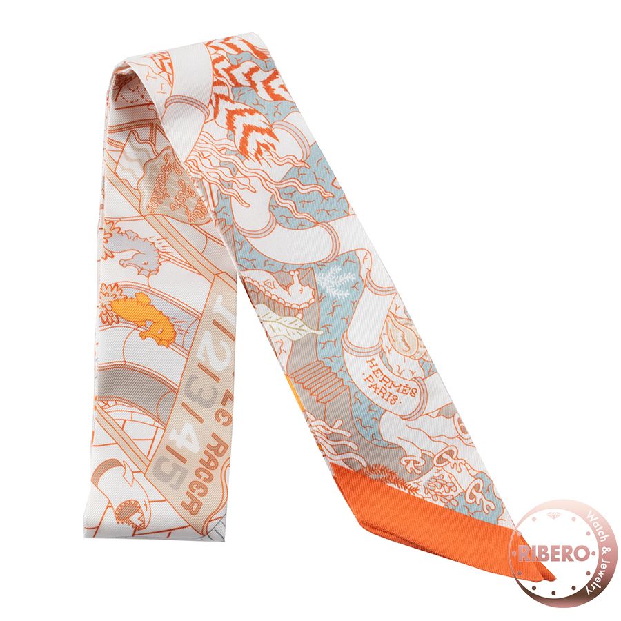 HERMES エルメス Splash Park スプラッシュパーク 063806 S 02 ツイリー スカーフ 2025 SS ホワイト オレンジ