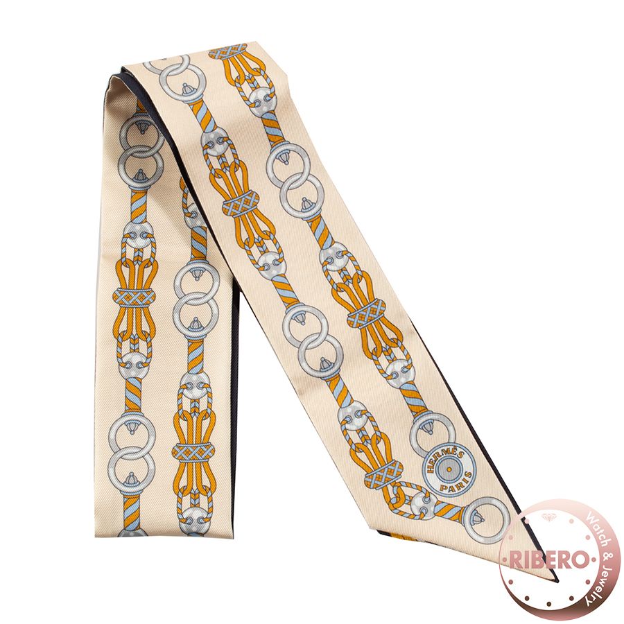 HERMES エルメス Harnais en Rosace ハーネスの薔薇窓 063853 S 06 ツイリー 2025 AW スカーフ ホワイト ネイビー