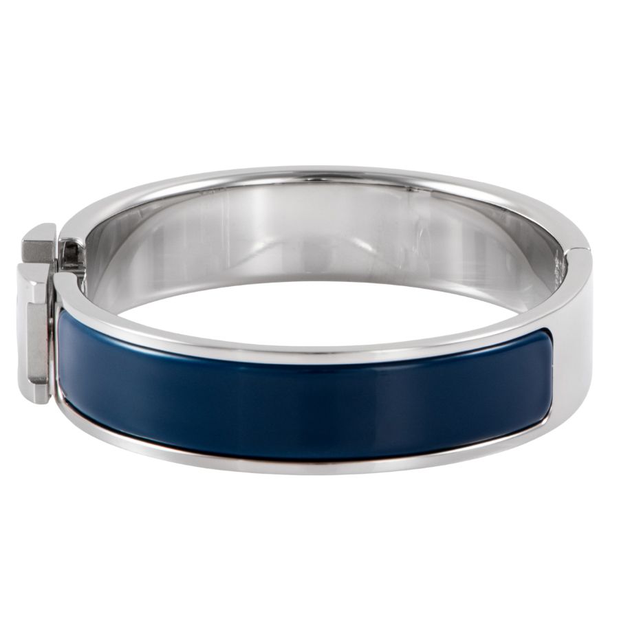 激安✨エルメスHロゴ ネイビー バングル HERMES エルメス エナメルブレスレット クリックH バングル シルバー