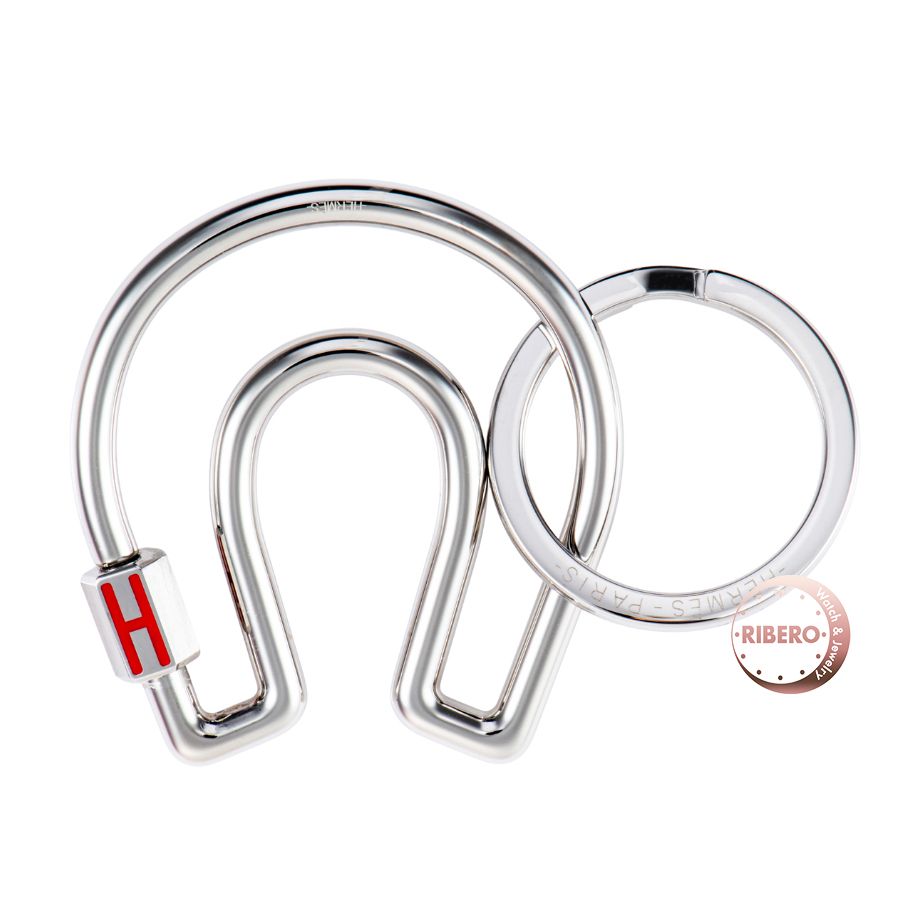 HERMES エルメス Porte cles Fer a Cheval フェール ア シュヴァル キーリング キーホルダー ホースシュー シルバー レッド