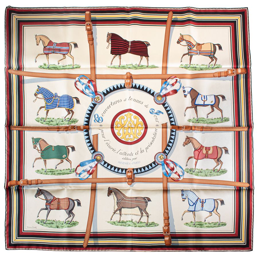 HERMES エルメス カレ90 Couvertures et Tenues de Jour 馬着 001356 S 36 スカーフ マルチカラー