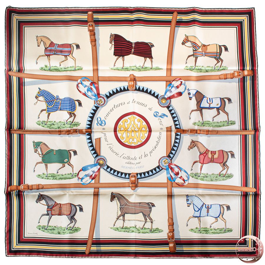 HERMES エルメス カレ90 Couvertures et Tenues de Jour 馬着 001356 S 36 スカーフ マルチカラー