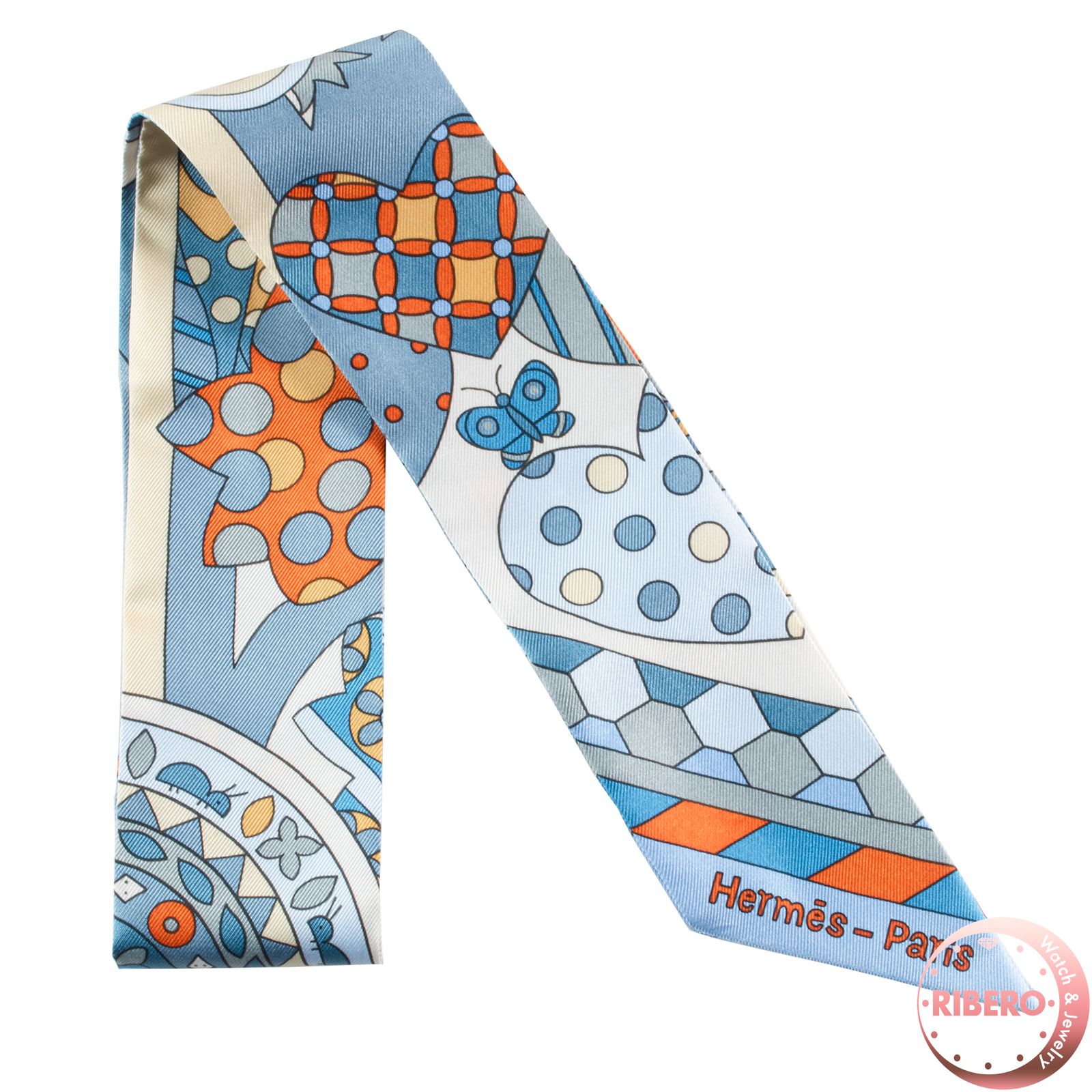 HERMES エルメス Les Murmures de la Foret 森のささやき 063005 S 06 ツイリー スカーフ 2025 SS ブルー オレンジ