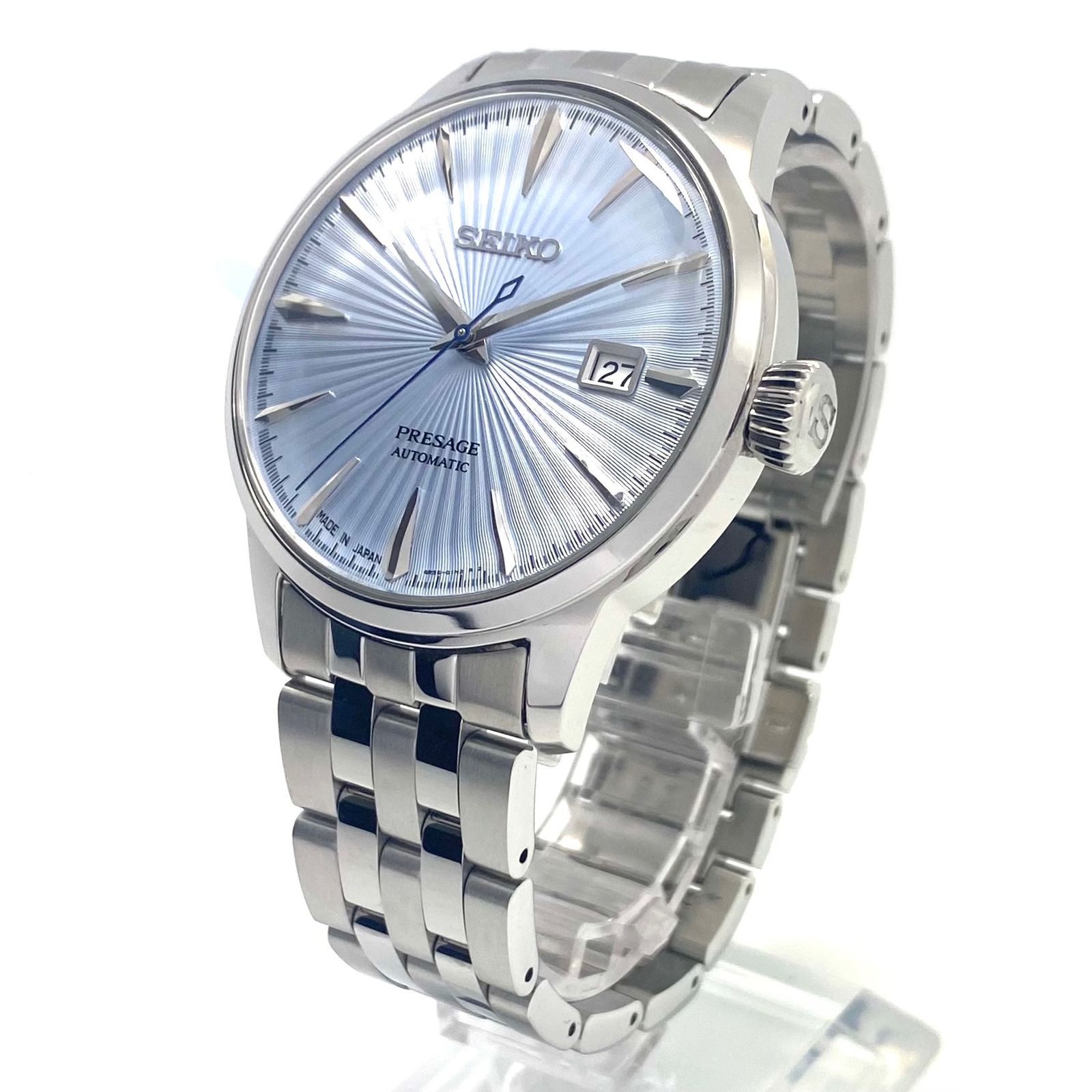 動作良好 腕時計 メンズ セイコー SEIKO プレサージュ Cocktail Time SARY 161 4 R 35 01 T 0 自動巻 アイスブルー デイト表示 裏スケ