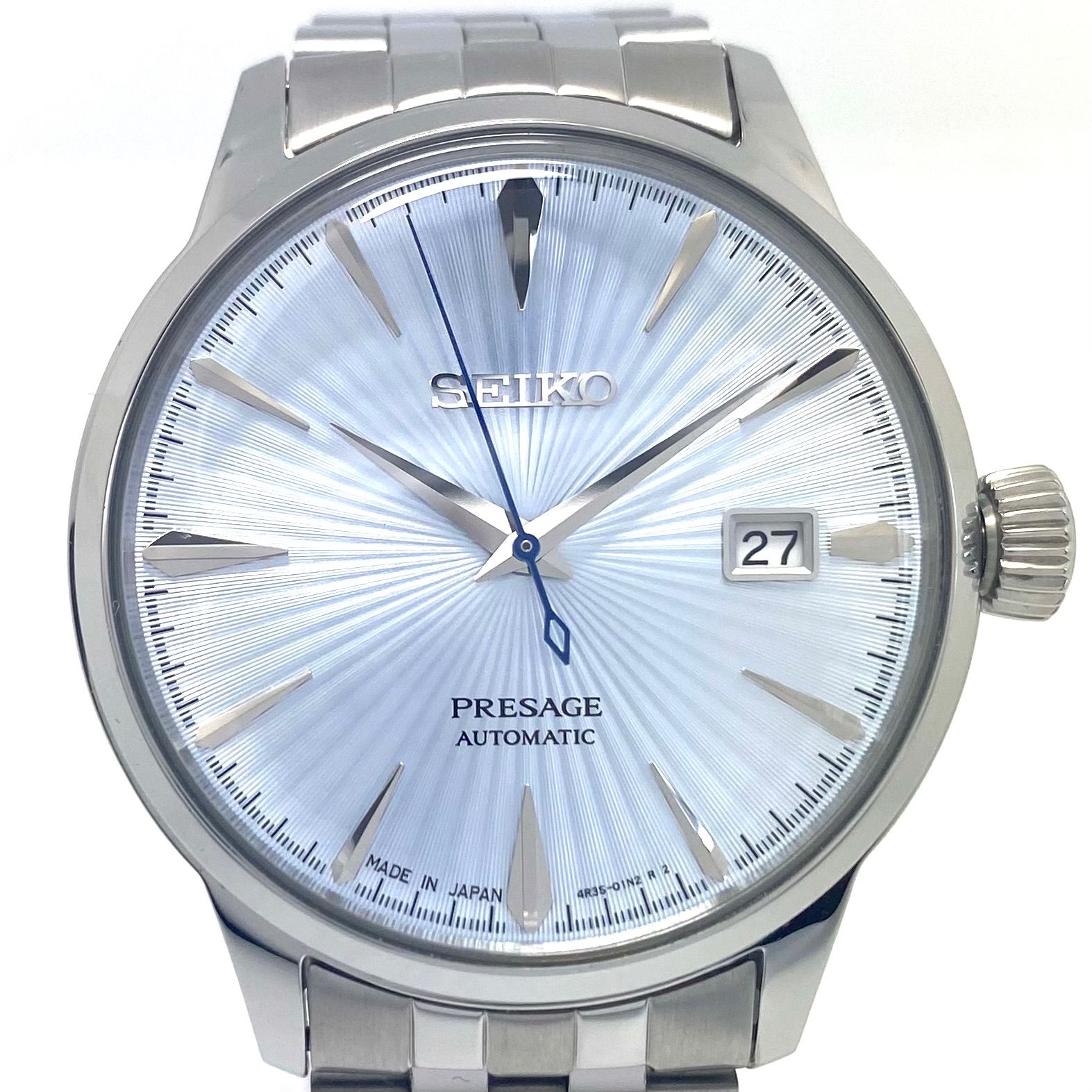 動作良好 腕時計 メンズ セイコー SEIKO プレサージュ Cocktail Time SARY161 4R35 01T0 自動巻 アイスブルー デイト表示 裏スケ