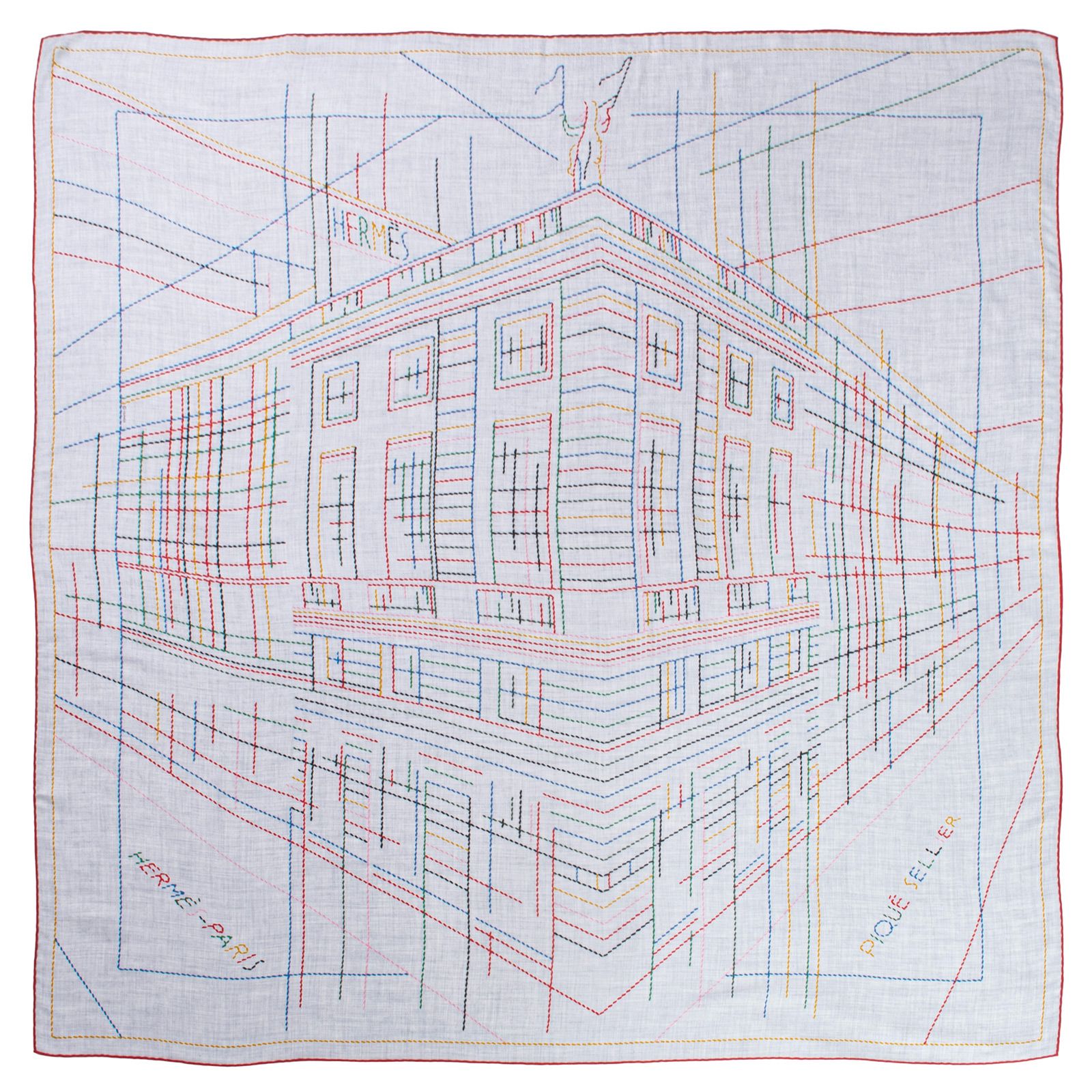 HERMES エルメス カレジェアン Pique Sellier ピケ セリエ 242500 S 12 スカーフ ショール ストール カレ140 カシシル 2025 SS グレー マルチカラー