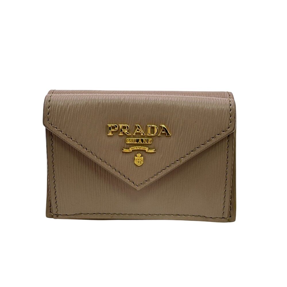 PRADA プラダ 1 MH 021 コンパクトウォレット 三つ折り財布 ピンクベージュ レディース