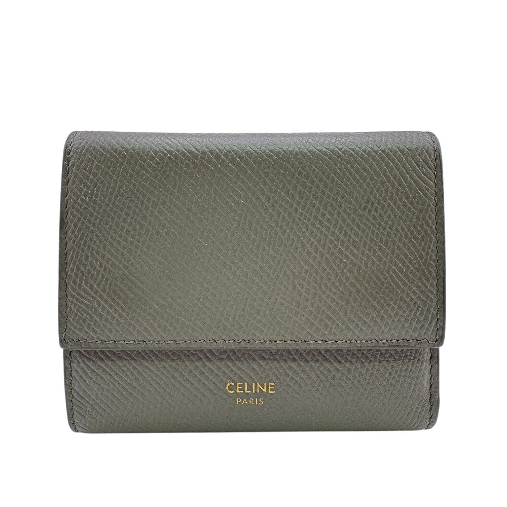 セリーヌフォールデッドコンパクトウォレット　グレージュ　トリフォールド　三つ折り CELINE セリーヌ コンパクトウォレット スモール トリフォールド 三