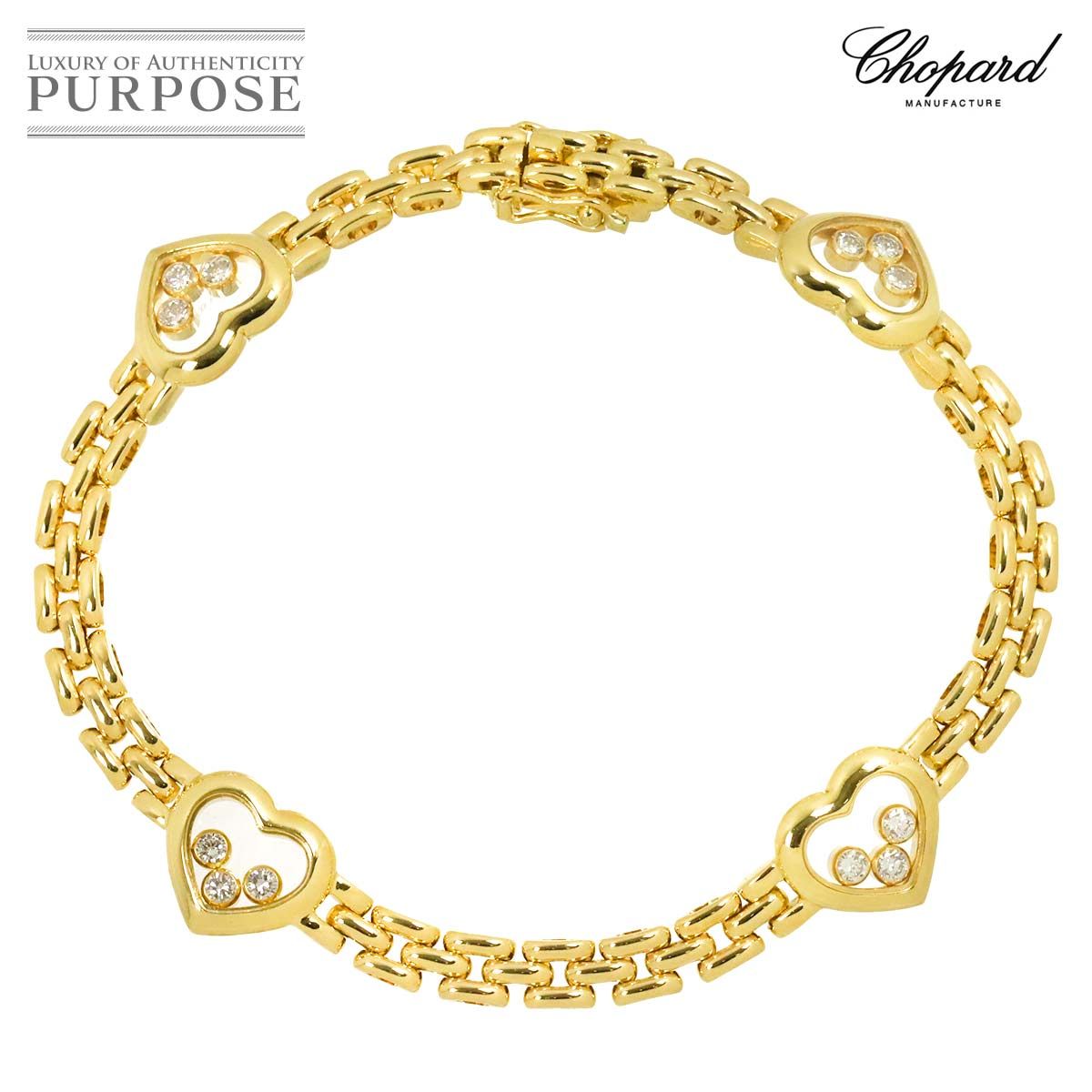 ショパール Chopard ハッピー ダイヤ ハート ブレスレット 17 5 cm K 18 YG イエローゴールド 750 Happy Diamond Bracelet