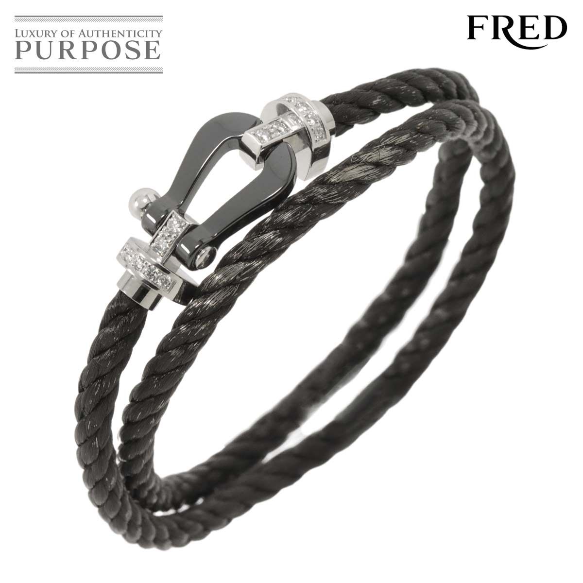 フレッド FRED フォース10 LM ハーフダイヤ ブレスレット 18 セラミック K WG ホワイトゴールド ケーブル 750 Bracelet