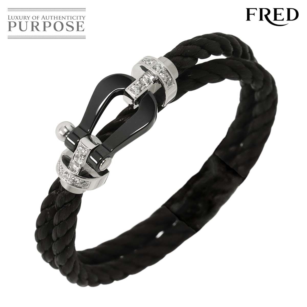 フレッド FRED フォース10 LM ハーフダイヤ ブレスレット 15 セラミック K 18 WG ホワイトゴールド ケーブル 750 Bracelet