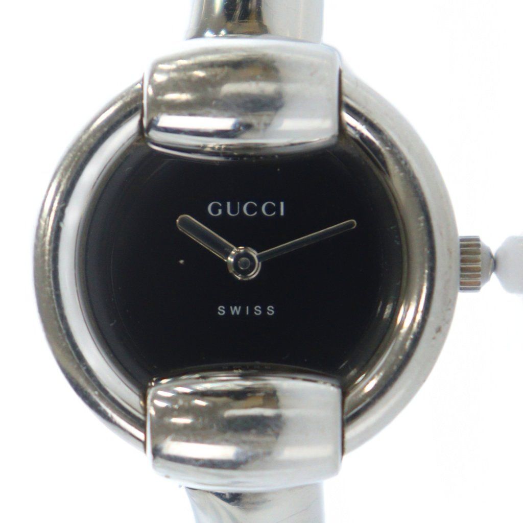グッチ GUCCI 1400 L 腕時計 ウォッチ クォーツ 黒文字盤 ロゴ シルバー色 GY 18 MQ OH