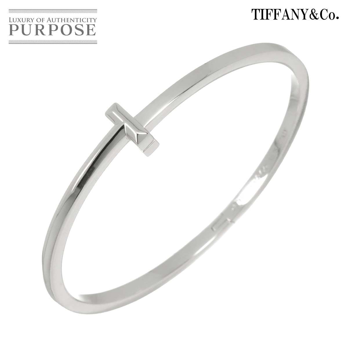 ティファニー TIFFANY CO Tワン ナロー ヒンジ ブレスレット 15 cm K 18 WG ホワイトゴールド 750 バングル Bracelet