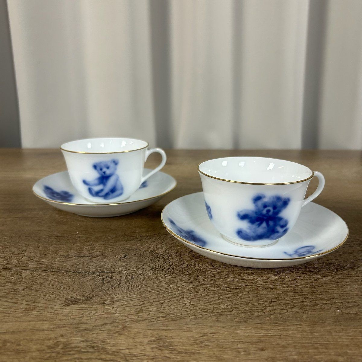 3060 大倉陶園 マイリトル ベア コーヒー カップ ソーサー ペア ２客セット テディベア ブルー 金彩 OKURA M 2