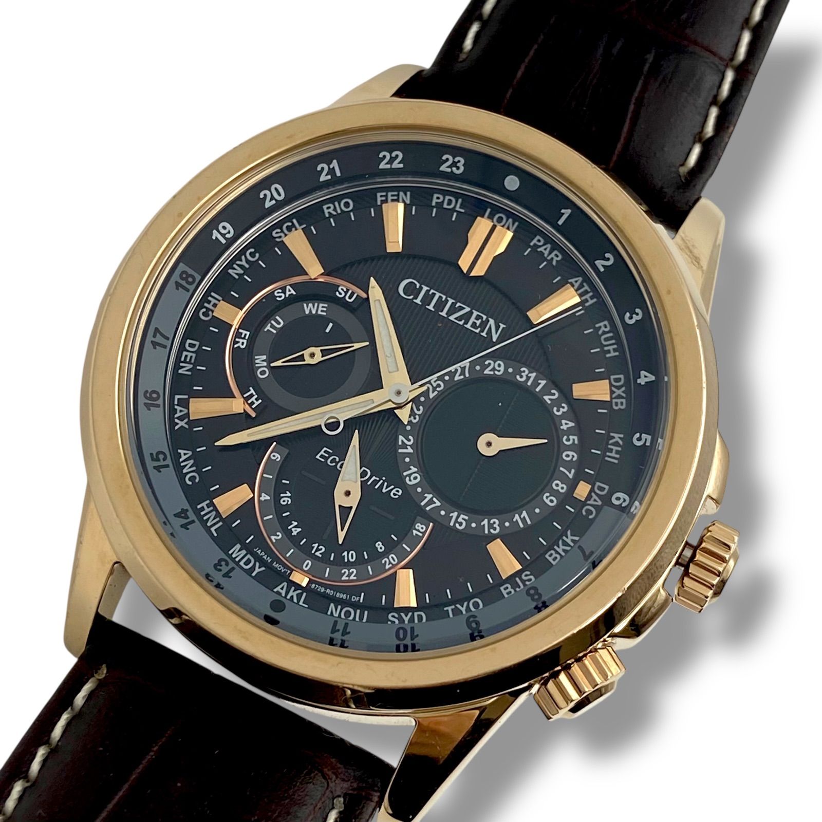 稼働 シチズン 腕時計 ソーラー デイデイト ワールドタイム ts 86