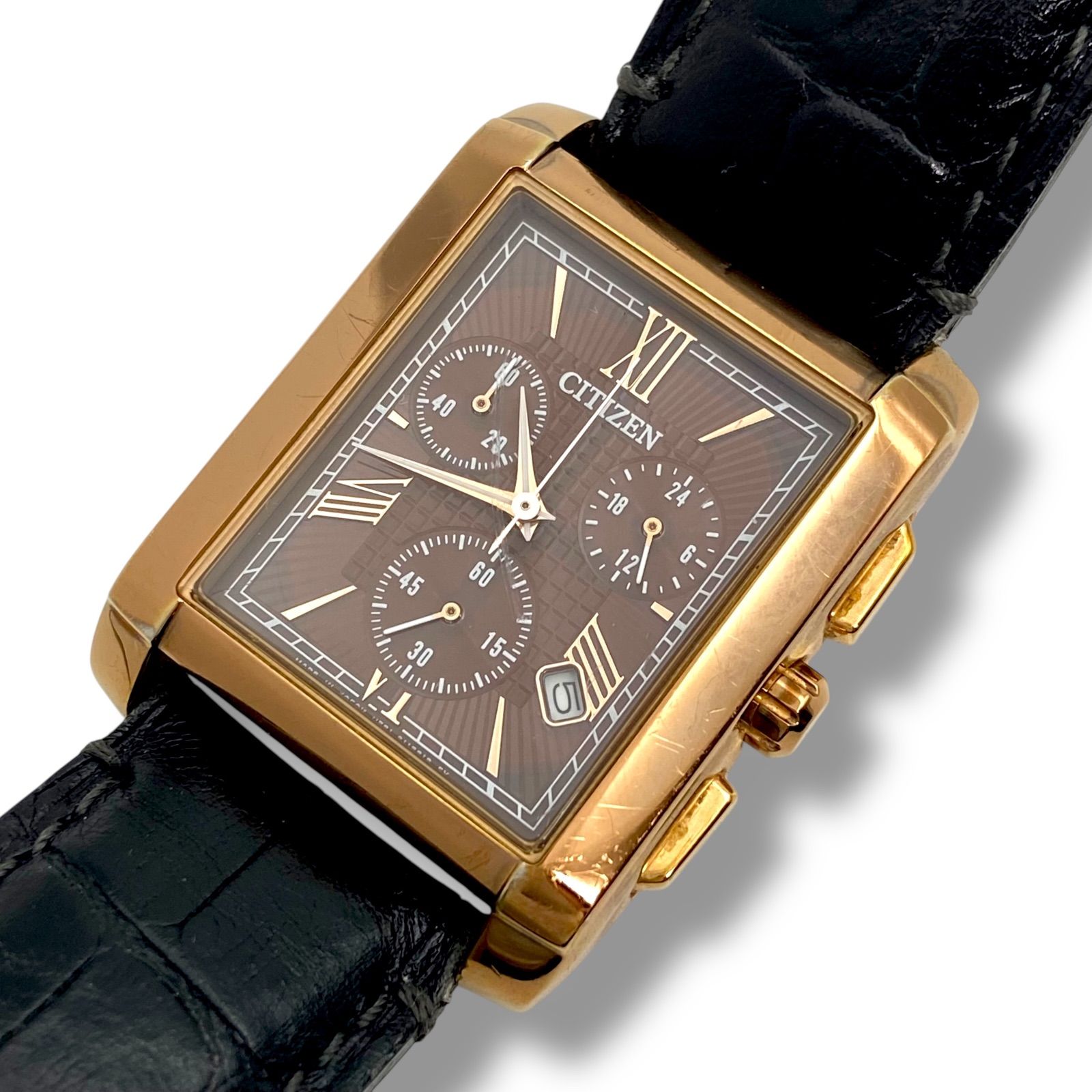 稼働 シチズン 腕時計 ソーラー クロノグラフ デイト スクエア ts 87