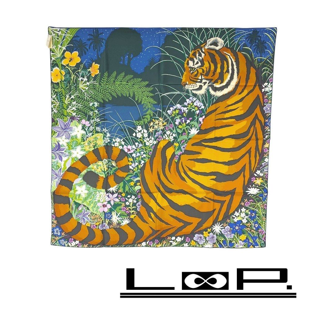 エルメス ♥ カレ90 スカーフ TYGER タイガータイガー 虎 トラ シルク ブルー 箱 519697 7